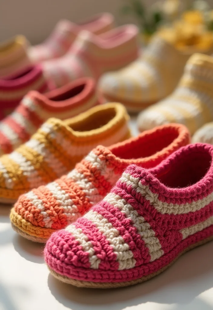 Friendly Guide to Crochet Slippers: 21 Comfortable Craft Inspirations - 19. Slippers with Colorful Stripes