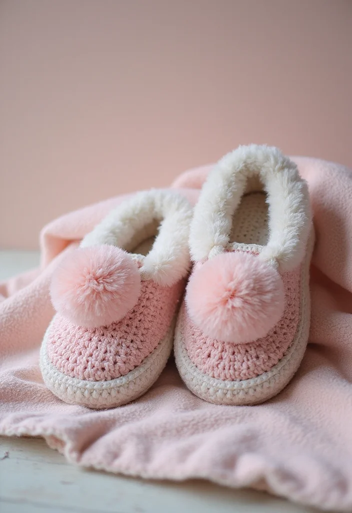 Friendly Guide to Crochet Slippers: 21 Comfortable Craft Inspirations - 5. Slippers with Pom-Pom Accents