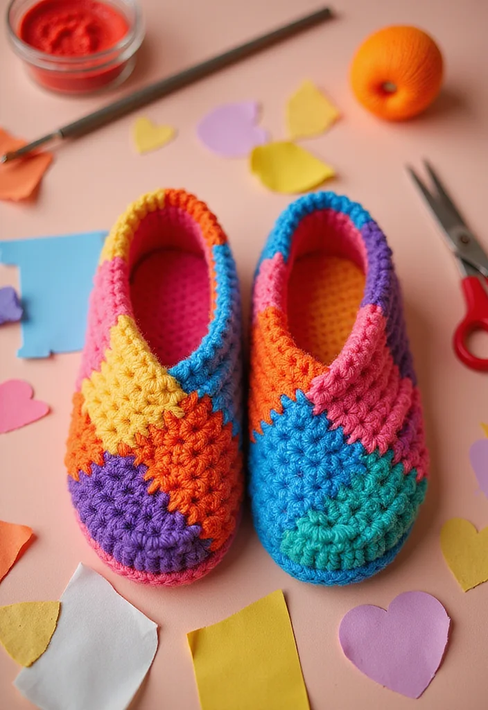 Friendly Guide to Crochet Slippers: 21 Comfortable Craft Inspirations - 8. Color Block Slippers