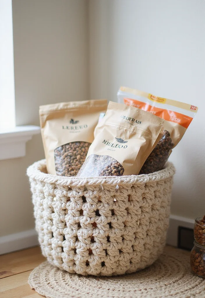 Helpful Guide to Crochet Basket Pattern Free Featuring 23 Practical Craft Inspirations - 19. Crochet Pet Food Storage Basket