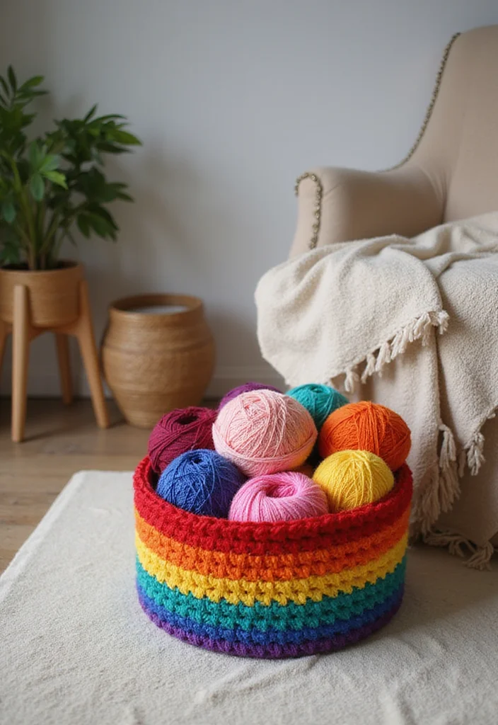 Helpful Guide to Crochet Basket Pattern Free Featuring 23 Practical Craft Inspirations - 2. Colorful Rainbow Basket