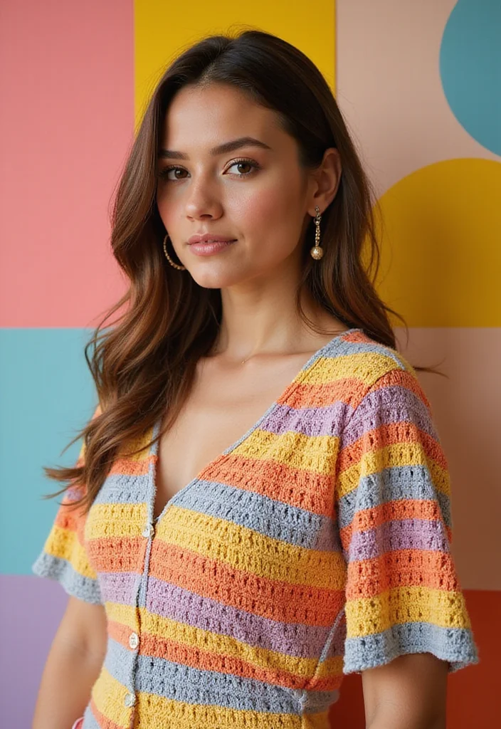 Helpful Guide to Crochet Blouse Free Pattern Featuring 24 Elegant Visual Inspirations - 13. The Striped Crochet Blouse