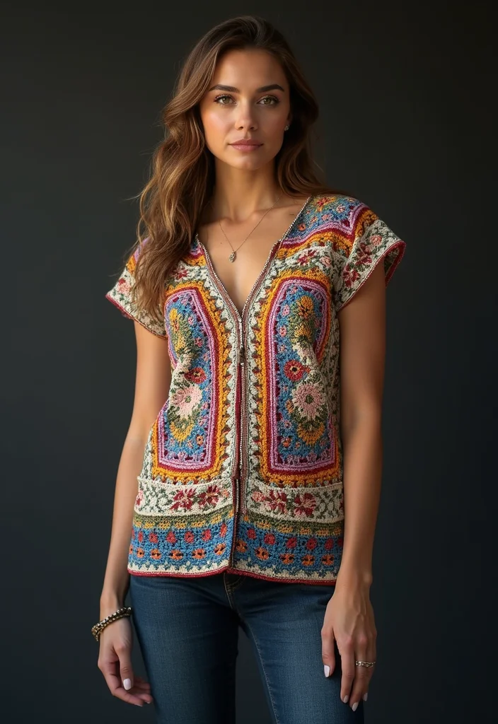 Helpful Guide to Crochet Blouse Free Pattern Featuring 24 Elegant Visual Inspirations - 21. The Graphic Crochet Blouse