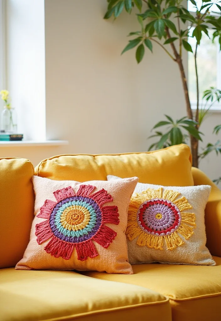 Helpful Guide to Crochet Pillow Patterns Free Featuring 24 Cozy Visual Inspirations - 23. Flower Motif Pillows