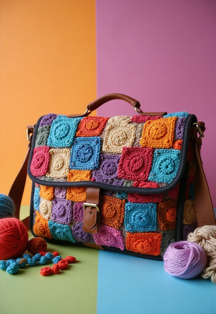 Helpful Guide to Crochet Purse Pattern Free with 22 Chic Craft Inspirations - 11. Patchwork Messenger Bag