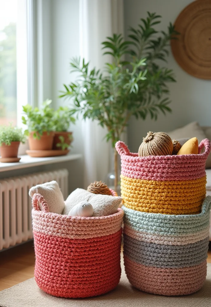 Helpful Guide to Cute Things to Crochet: 23 Fun and Creative Inspirations - 7. Funky Basket Organizers