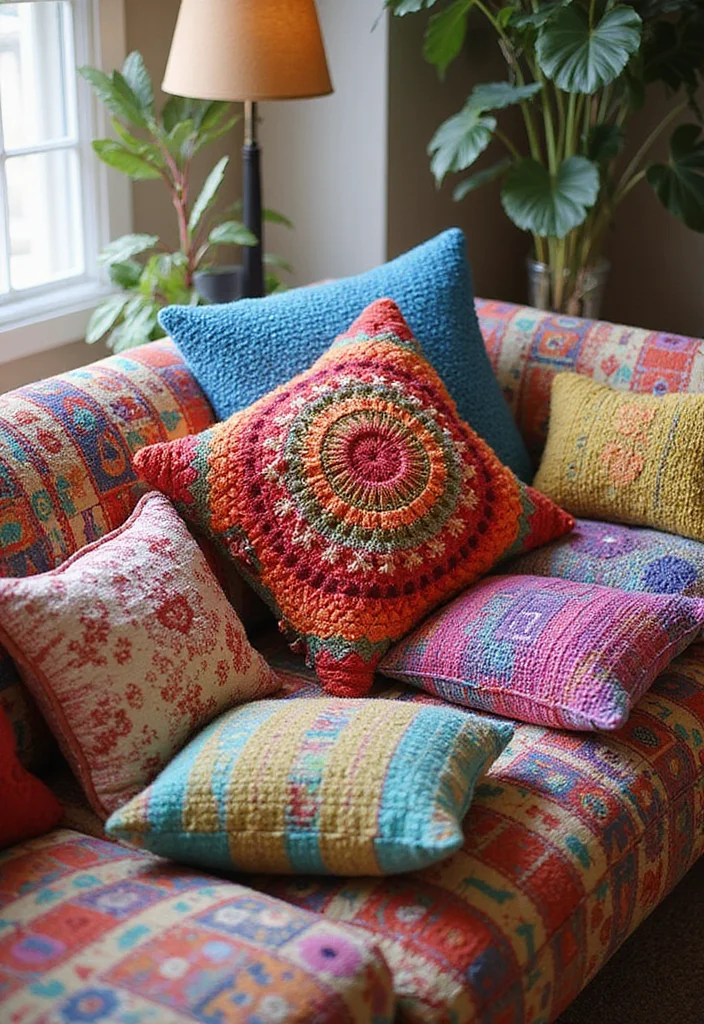 Helpful Guide to Mosaic Crochet Patterns Free with 20 Colorful Craft Inspirations - 2. Funky Cushion Covers