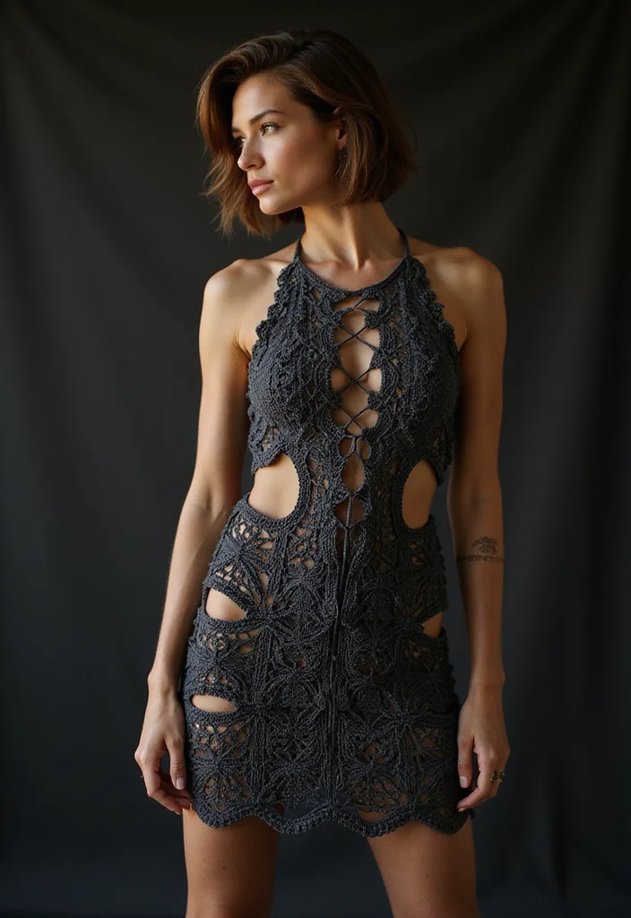 Step-by-Step Guide to Crochet Dress Patterns: 24 Stylish Visual Inspirations - 15. Edgy Crochet Dress with Cutouts