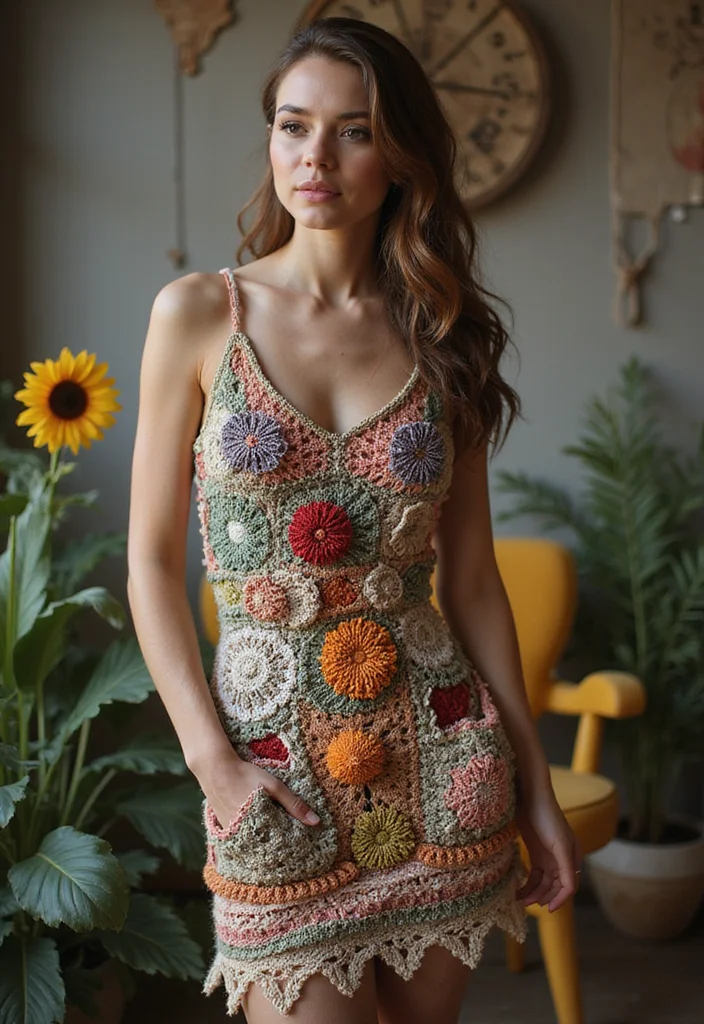 Step-by-Step Guide to Crochet Dress Patterns: 24 Stylish Visual Inspirations - 22. Playful Mixed Media Crochet Dress
