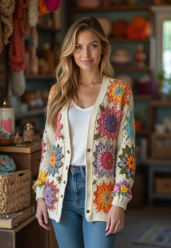 Step-by-Step Guide to Crochet Granny Square Cardigans with 21 Cozy Craft Inspirations - 18. Embellishments and Appliqués