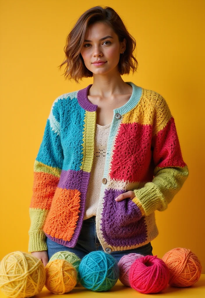Step-by-Step Guide to Crochet Granny Square Cardigans with 21 Cozy Craft Inspirations - 3. Bold Color Block Design