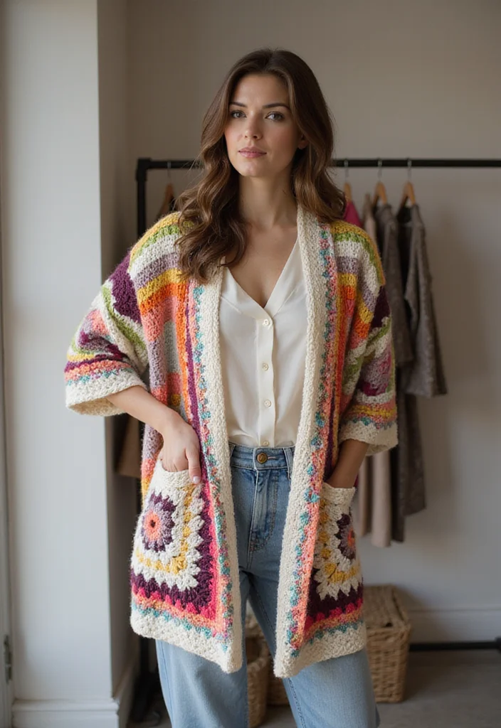 Step-by-Step Guide to Crochet Granny Square Cardigans with 21 Cozy Craft Inspirations - 5. Granny Square Kimono Style