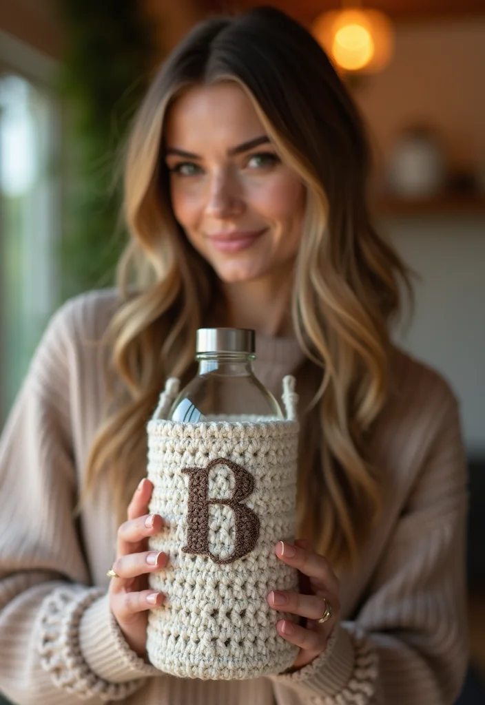 Step-by-Step Guide to Crochet Water Bottle Holder with 21 Useful Craft Inspirations - 12. Personalized Initial Holder