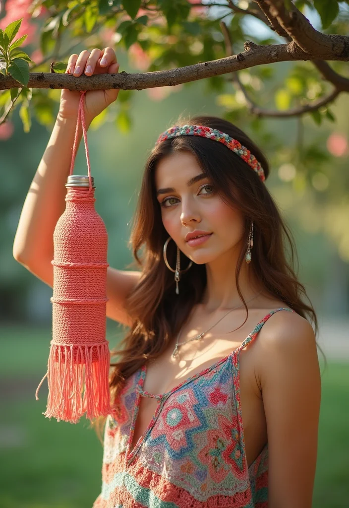 Step-by-Step Guide to Crochet Water Bottle Holder with 21 Useful Craft Inspirations - 2. Bohemian Fringe Water Bottle Holder