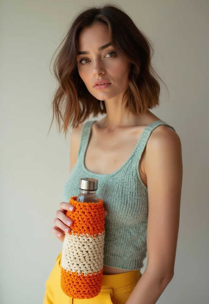 Step-by-Step Guide to Crochet Water Bottle Holder with 21 Useful Craft Inspirations - 3. Color Block Crochet Holder