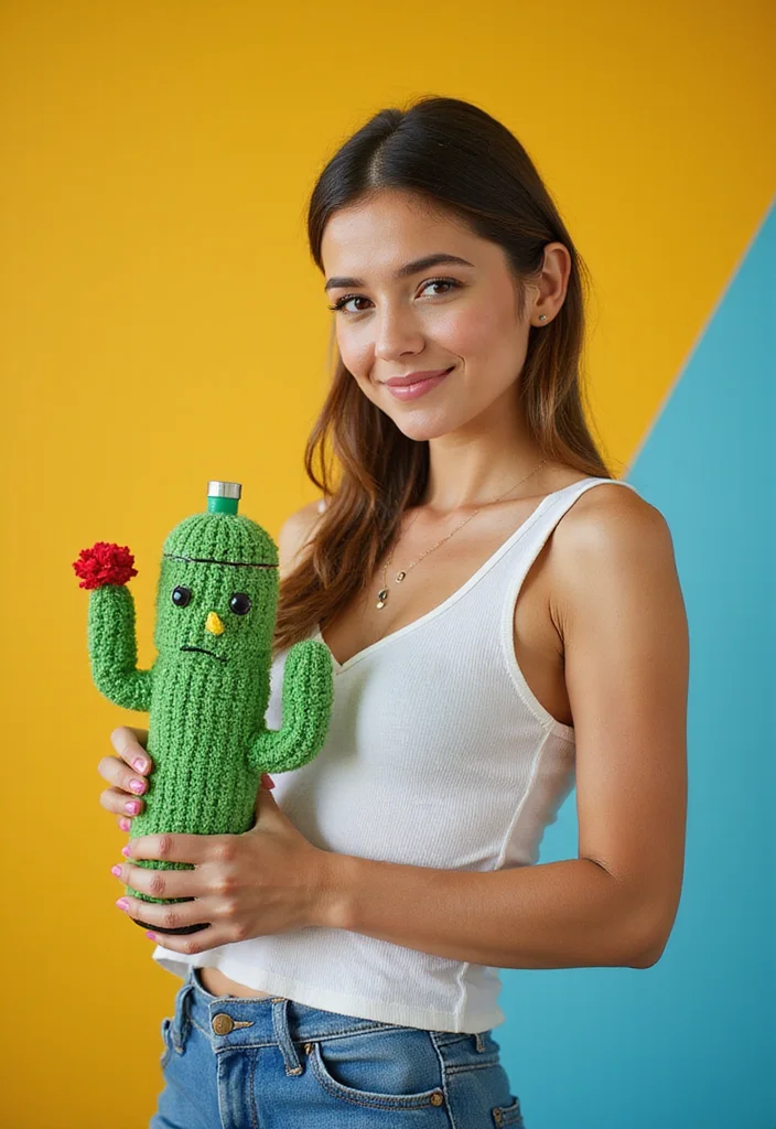 Step-by-Step Guide to Crochet Water Bottle Holder with 21 Useful Craft Inspirations - 7. Funky Cactus Holder