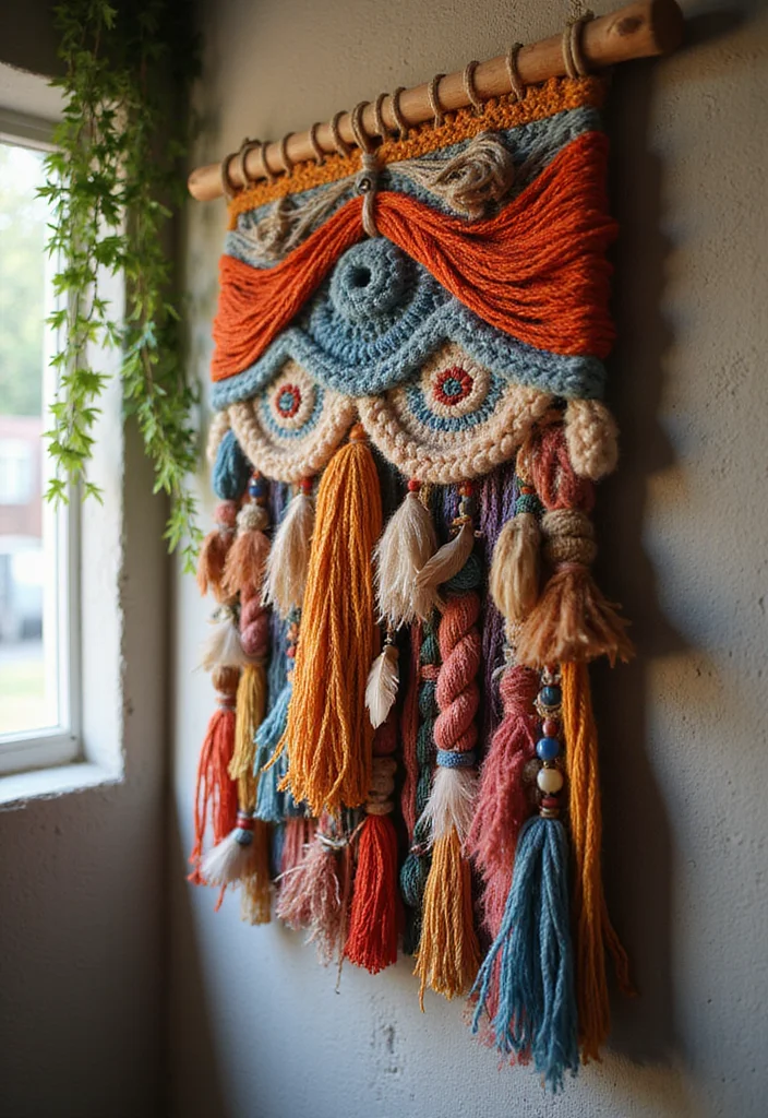 Step-by-Step Guide to Scrap Yarn Crochet Projects: 21 Fun Visual Inspirations - 1. Woven Yarn Wall Hanging