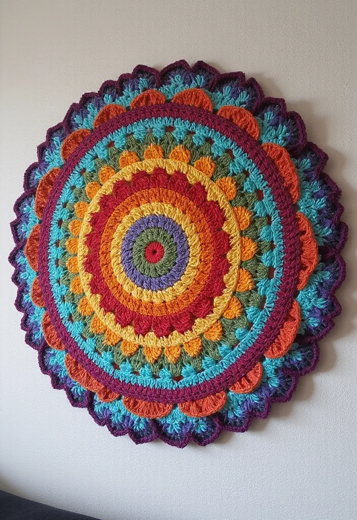 Step-by-Step Guide to Scrap Yarn Crochet Projects: 21 Fun Visual Inspirations - 14. Crochet Circle Wall Hanging