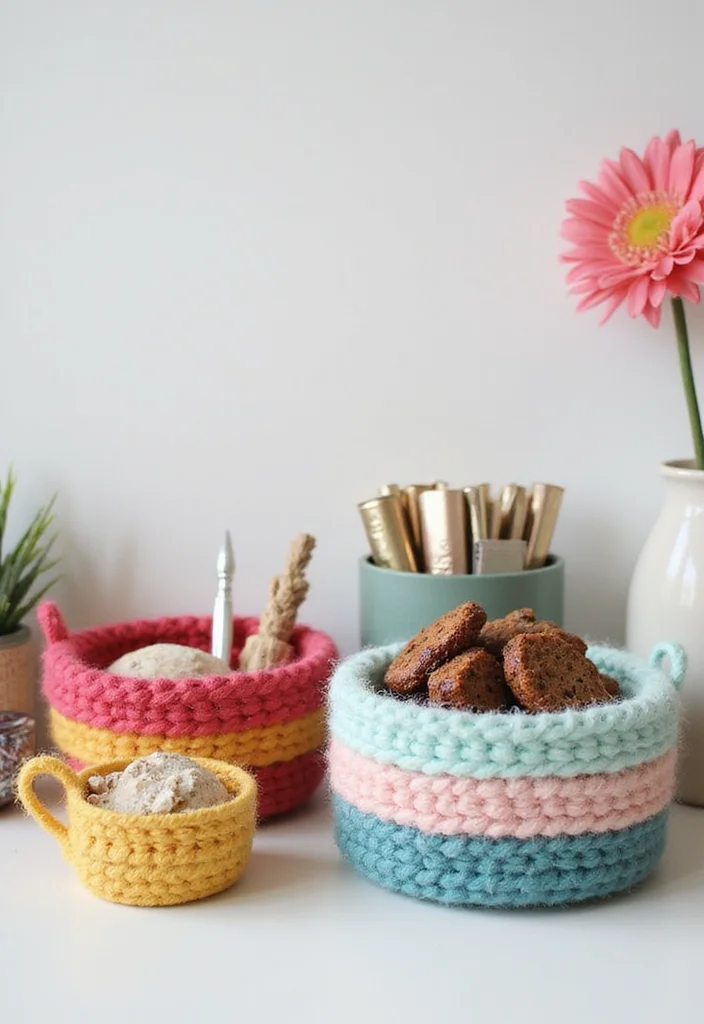 Step-by-Step Guide to Scrap Yarn Crochet Projects: 21 Fun Visual Inspirations - 15. Mini Yarn Baskets