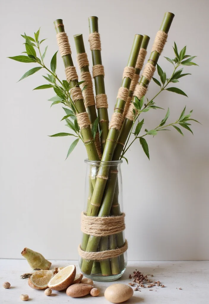 Step-by-Step Guide to Scrap Yarn Crochet Projects: 21 Fun Visual Inspirations - 4. Yarn-Wrapped Bamboo Stick Decor