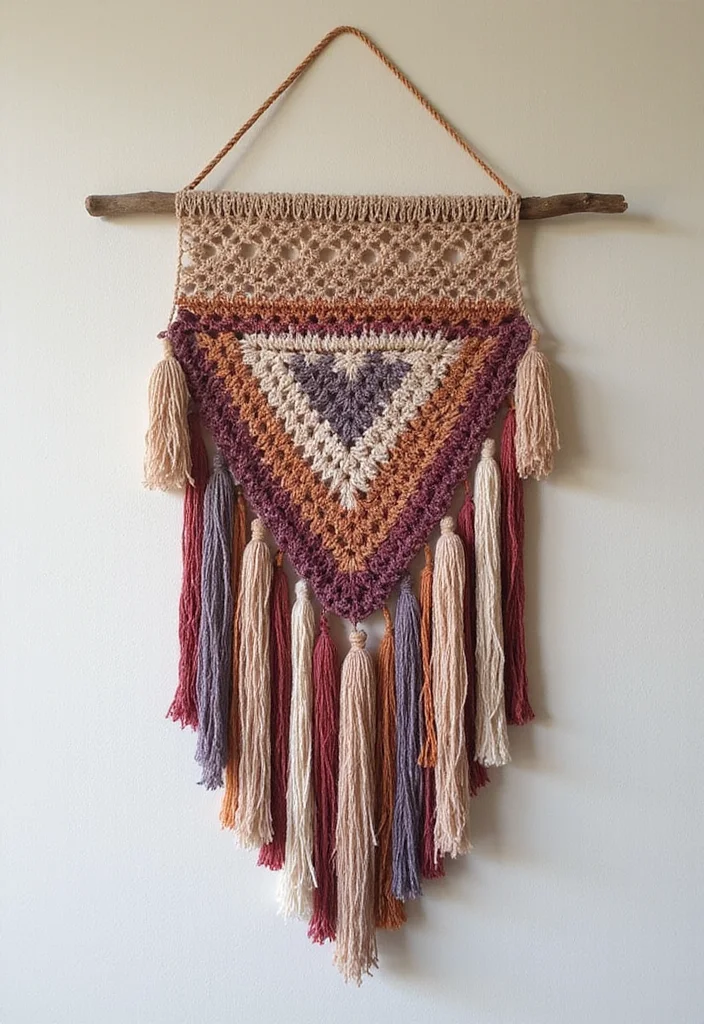 Step-by-Step Guide to Scrap Yarn Crochet Projects: 21 Fun Visual Inspirations - 7. Crochet Fringed Wall Hanging