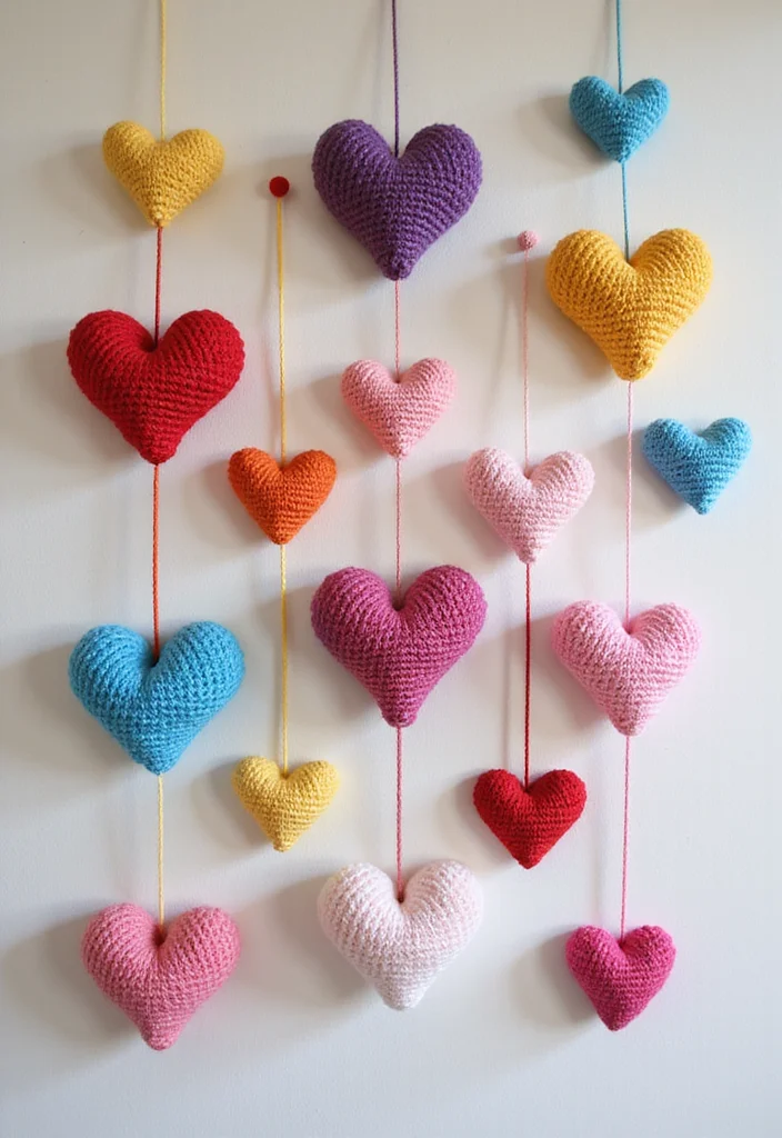 Step-by-Step Guide to Scrap Yarn Crochet Projects: 21 Fun Visual Inspirations - 9. Crochet Heart Wall Art